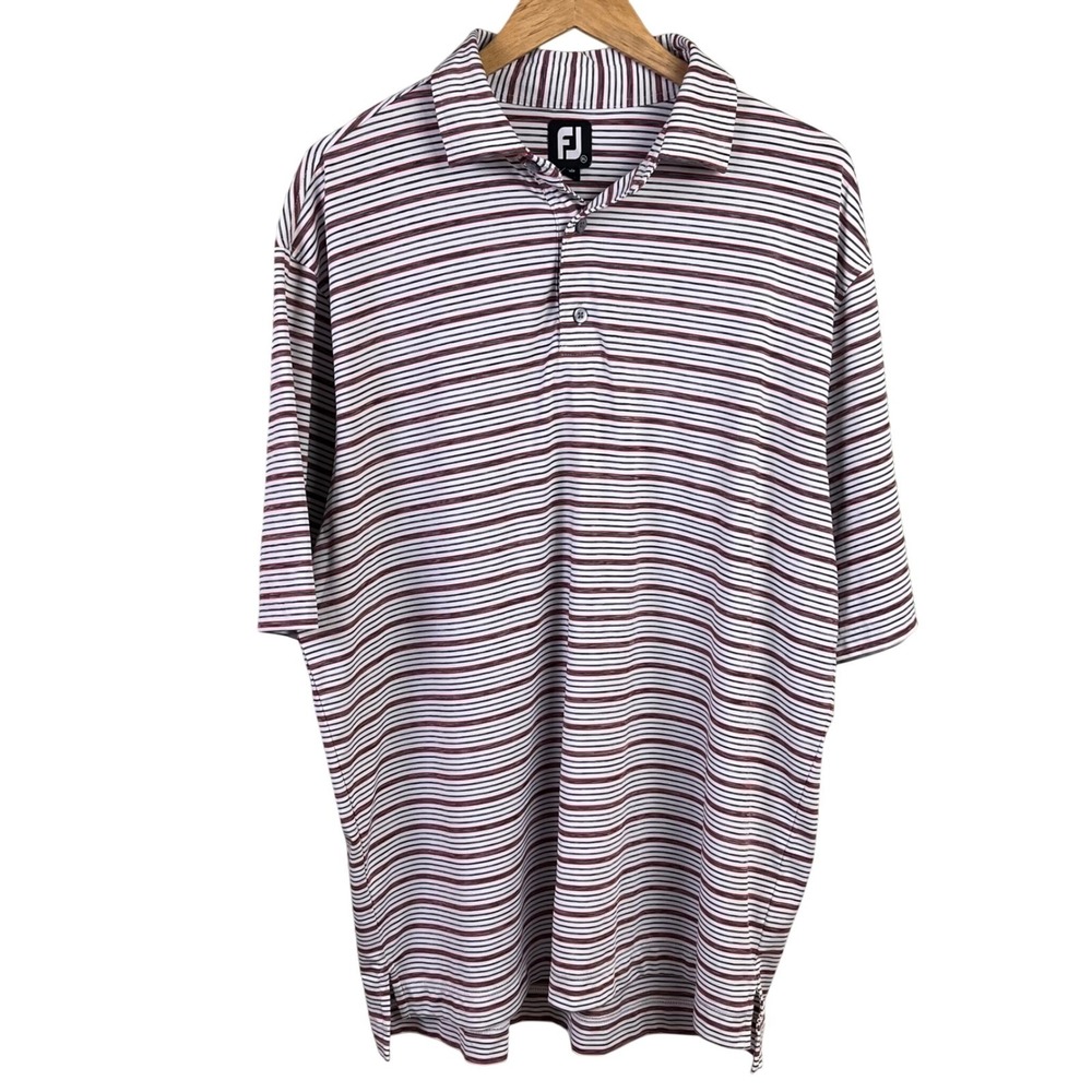 FootJoy FJ Golf Performance Polo Gray Red Stripes Short Sleeve Preppy‎ XL Men's